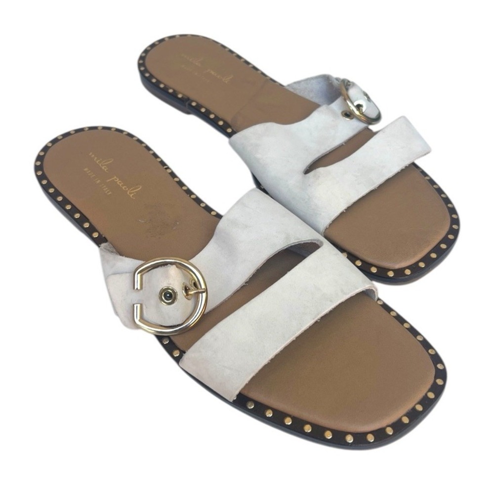 Mila Paoli Ivory Suede Leather Slides Sandals Made in Italy Womens 9